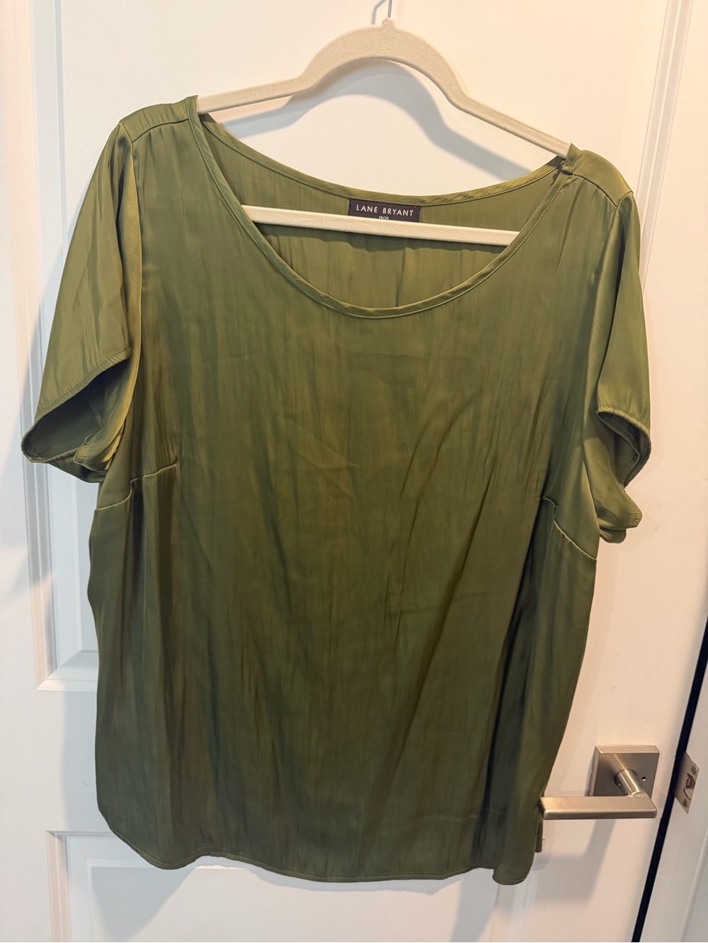 Lane Bryant Olive Green Short Sleeve Scoop Neck Blouse